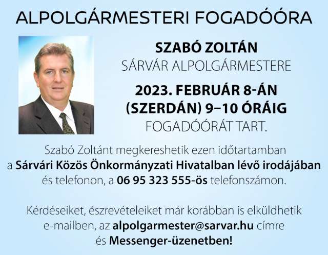 Fogadóórát tart február 8-án Szabó Zoltán alpolgármester