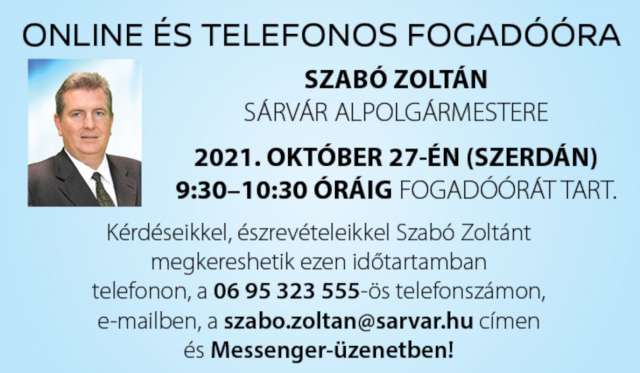 Online fogadóórát tart Szabó Zoltán alpolgármester Sárváron