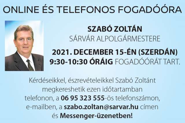 Online fogadóórát tart Szabó Zoltán alpolgármester