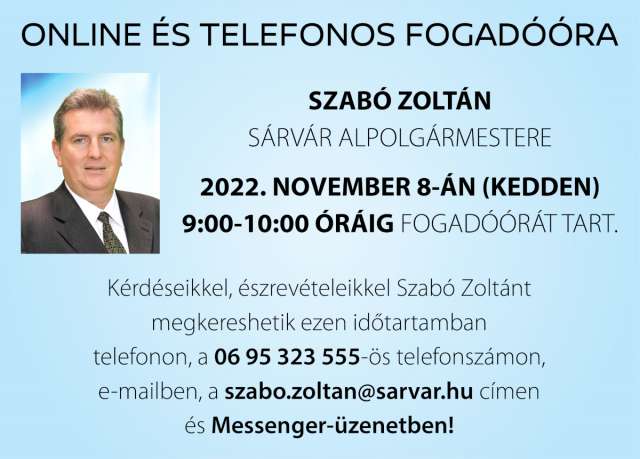 Online fogadóórát tart Szabó Zoltán alpolgármester
