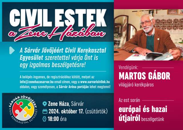 Martos Gábor világjáró kerékpárossal folytatódik a Civil estek Sárváron
