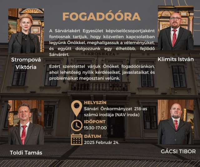 Fogadóórát tartanak a Sárváriakért Egyesület képviselői