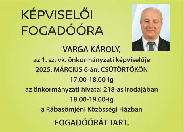 Fogadóórát tart Varga Károly önkormányzati képviselő