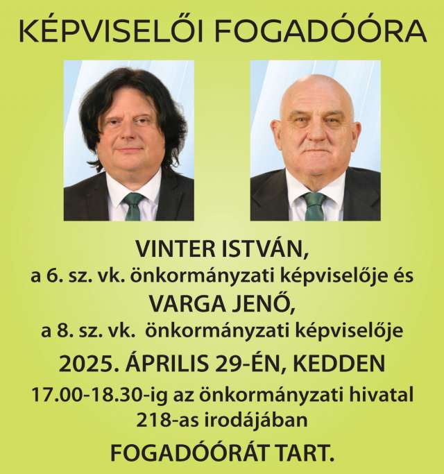 Fogadóórát tart Vinter István és Varga Jenő