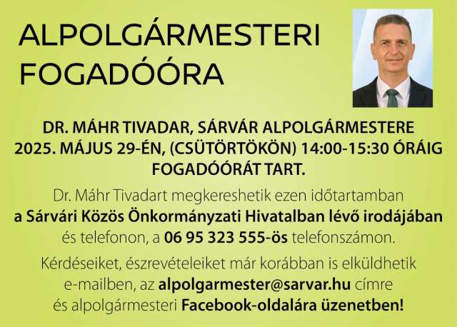 Fogadóórát tart Dr. Máhr Tivadar alpolgármester