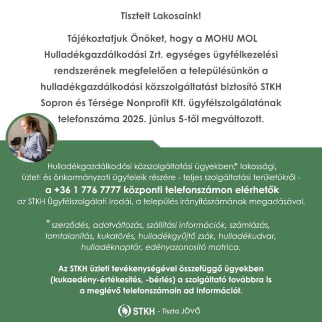 Hulladékgazdálkodási ügyfélszolgálati telefonszám változás
