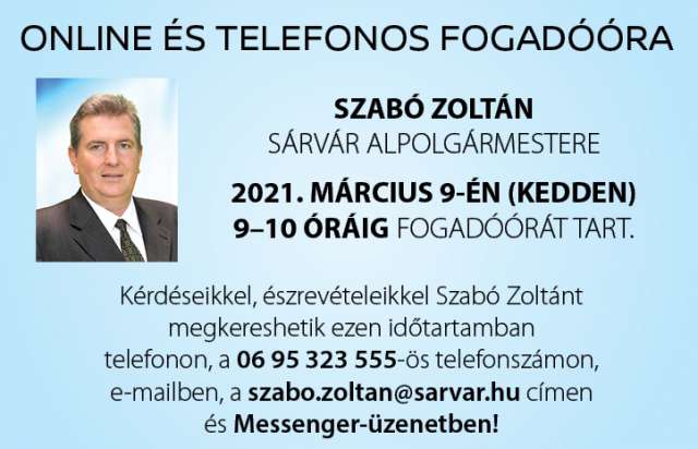 Online fogadóórát tart Szabó Zoltán Sárvár alpolgármestere