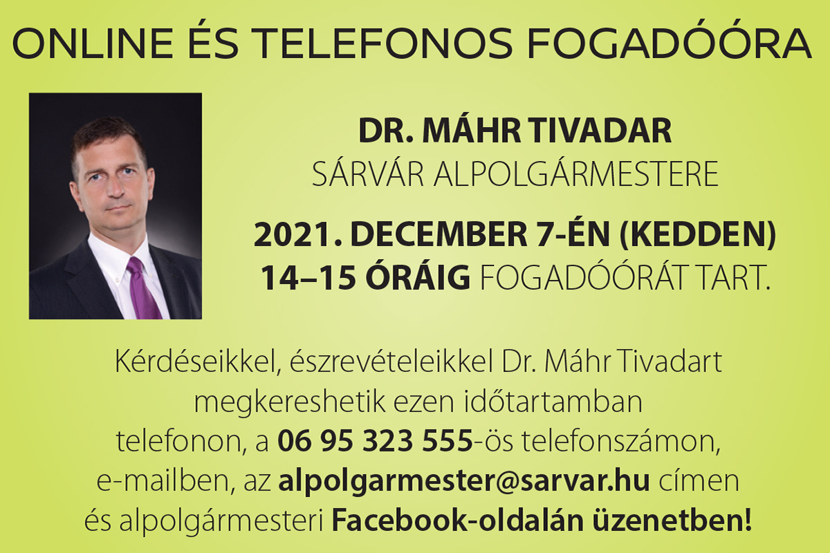 Online fogadóórát tart Dr. Máhr Tivadar alpolgármester