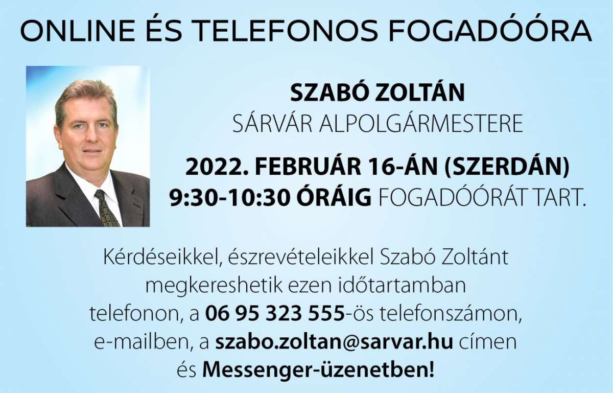 Online fogadóórát tart Szabó Zoltán alpolgármester