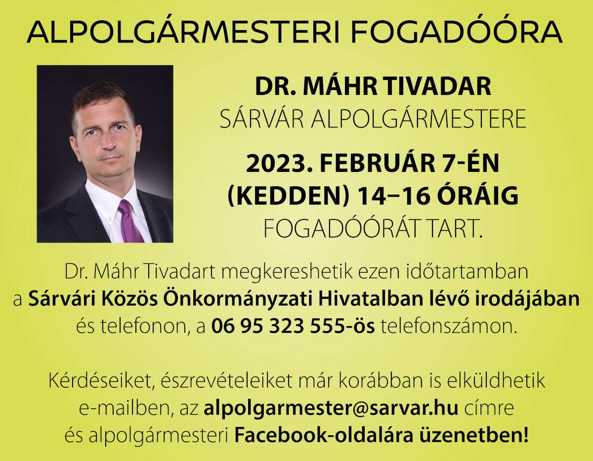 Fogadóórát tart február 7-én Dr. Máhr Tivadar alpolgármester
