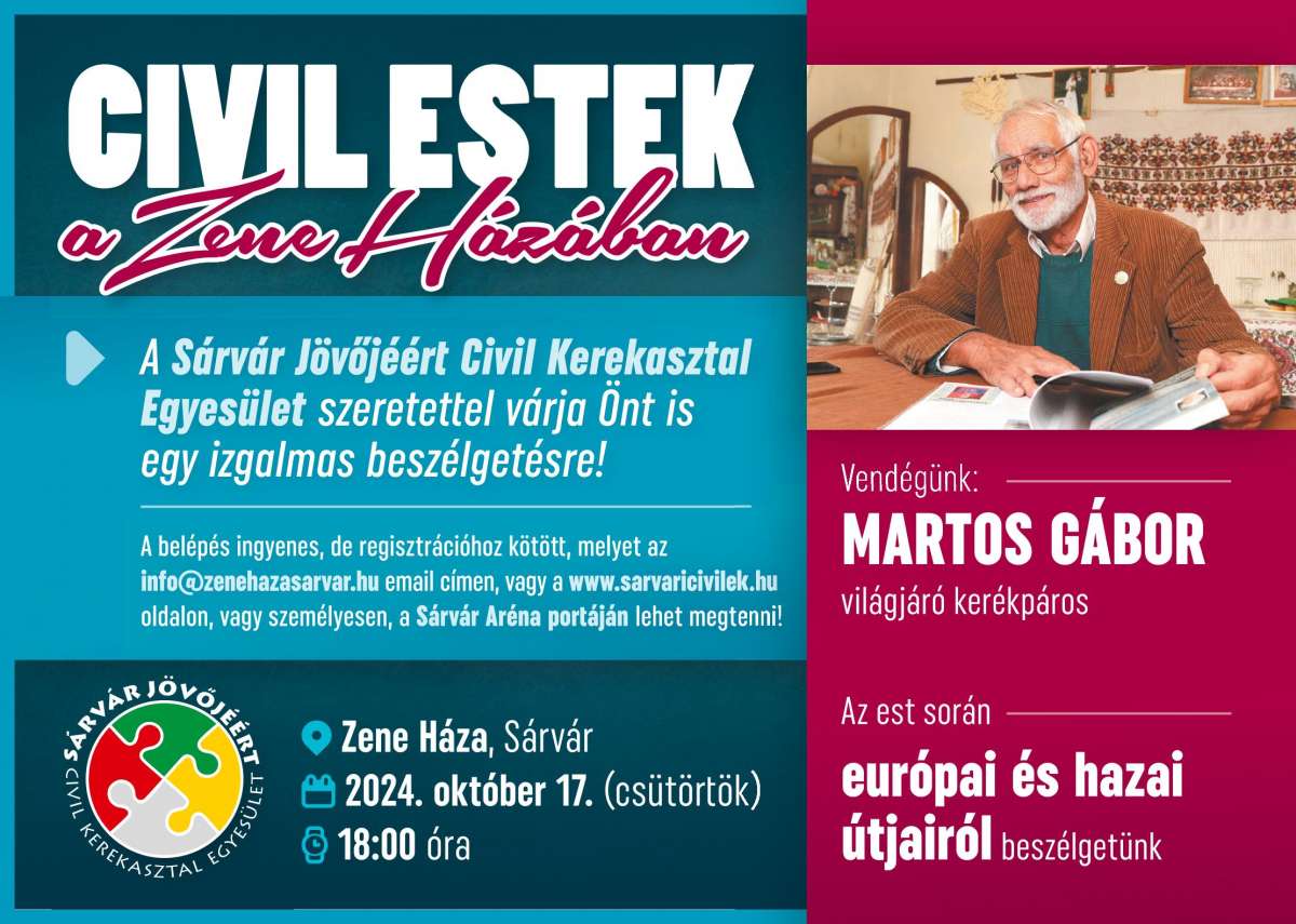 Martos Gábor világjáró kerékpárossal folytatódik a Civil estek Sárváron