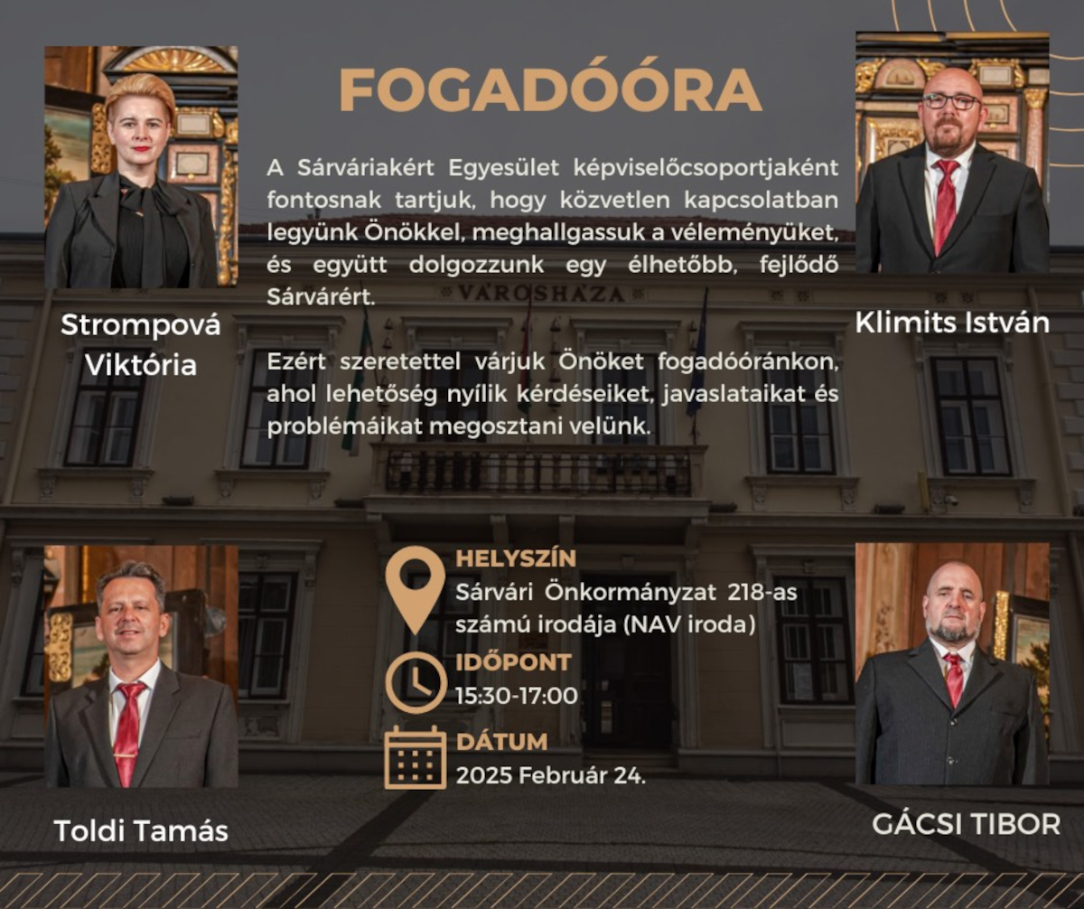 Fogadóórát tartanak a Sárváriakért Egyesület képviselői