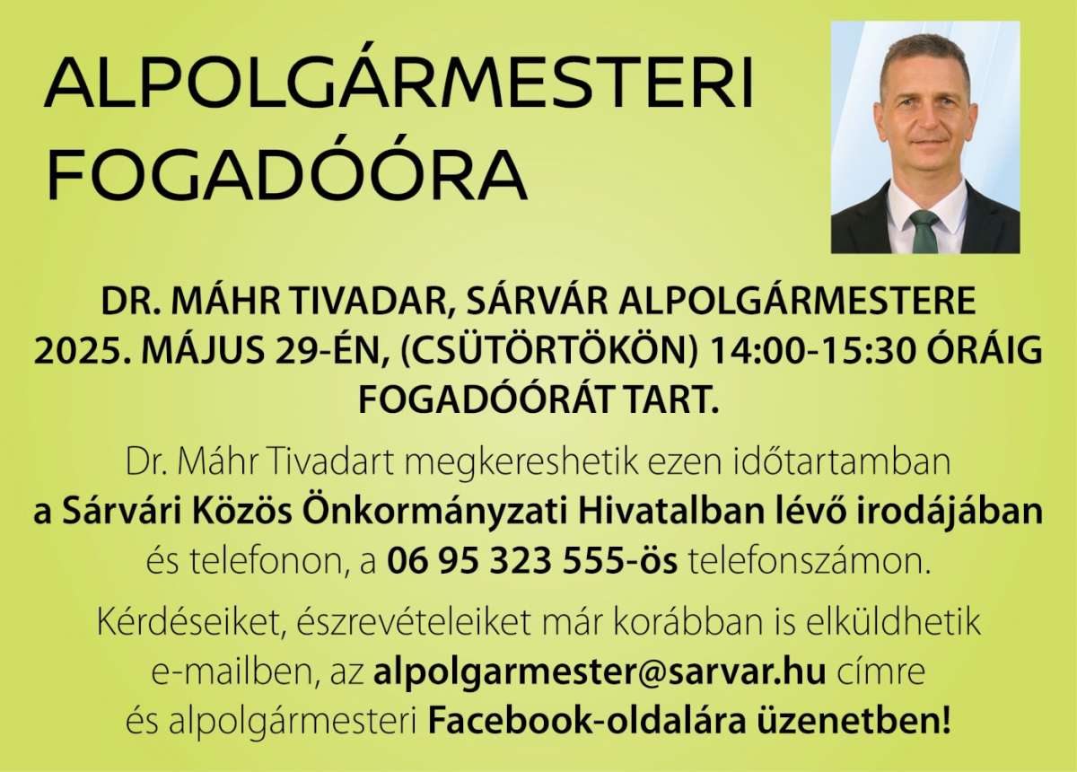 Fogadóórát tart Dr. Máhr Tivadar alpolgármester