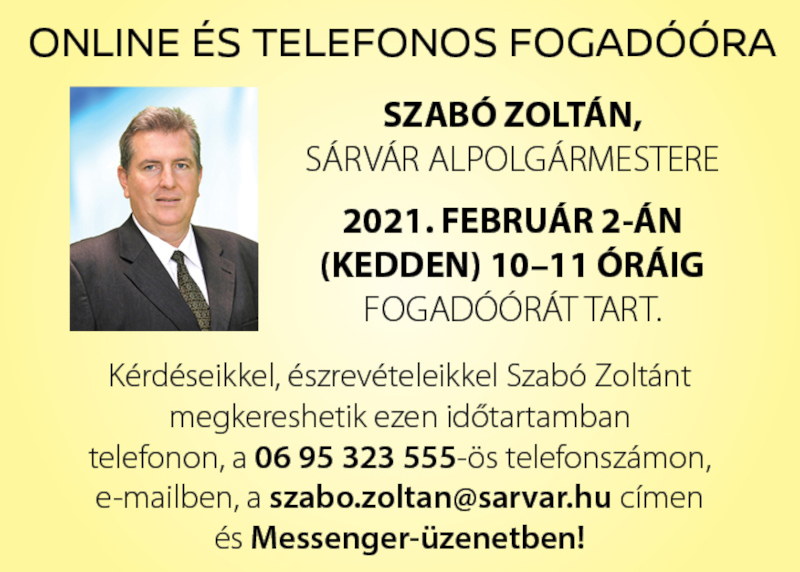 Online fogadóórát tart Szabó Zoltán alpolgármester Sárváron