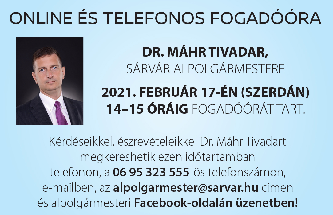 Online fogadóórát tart Dr. Máhr Tivadar, Sárvár alpolgármestere