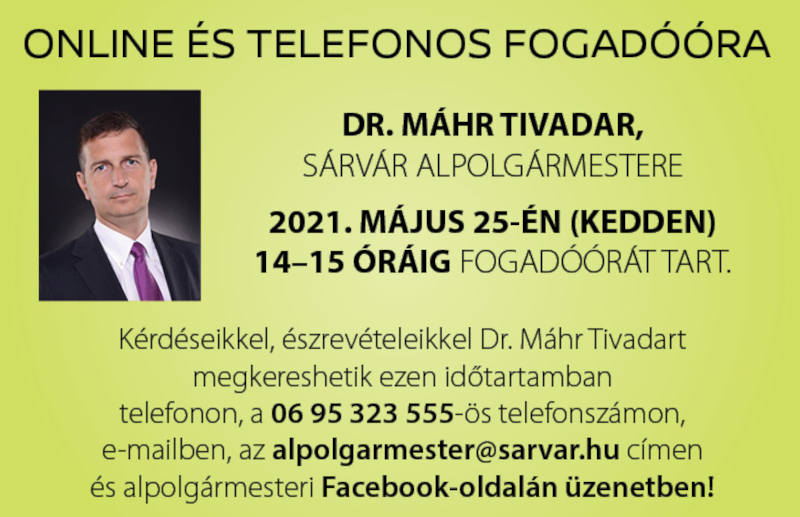 Online fogadóórát tart Dr. Máhr Tivadar, Sárvár alpolgármestere